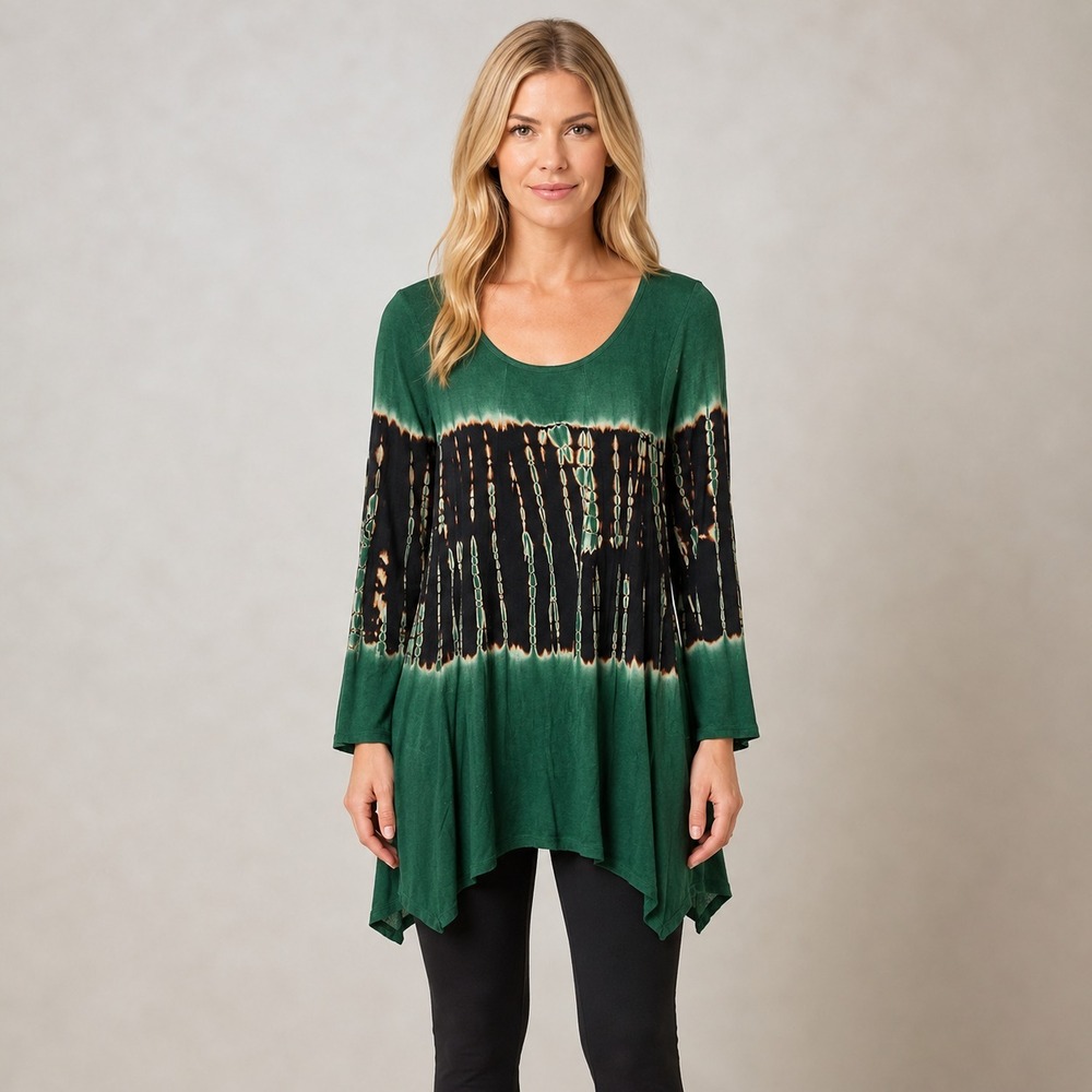 The Pyramid Collection Indie Bohemian Tie Dye Swing Flowy Tunic Top Women SZ Med